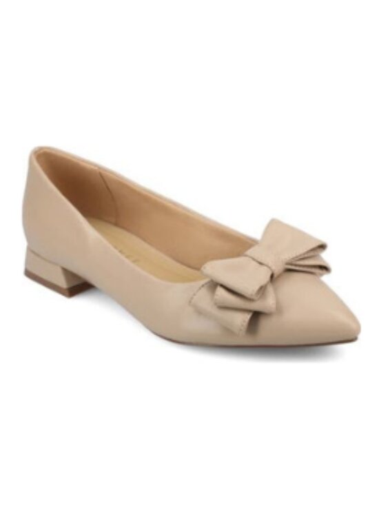 Journee Collection Shoes - Journee Collection Beige Bow Pointed Toe Flats